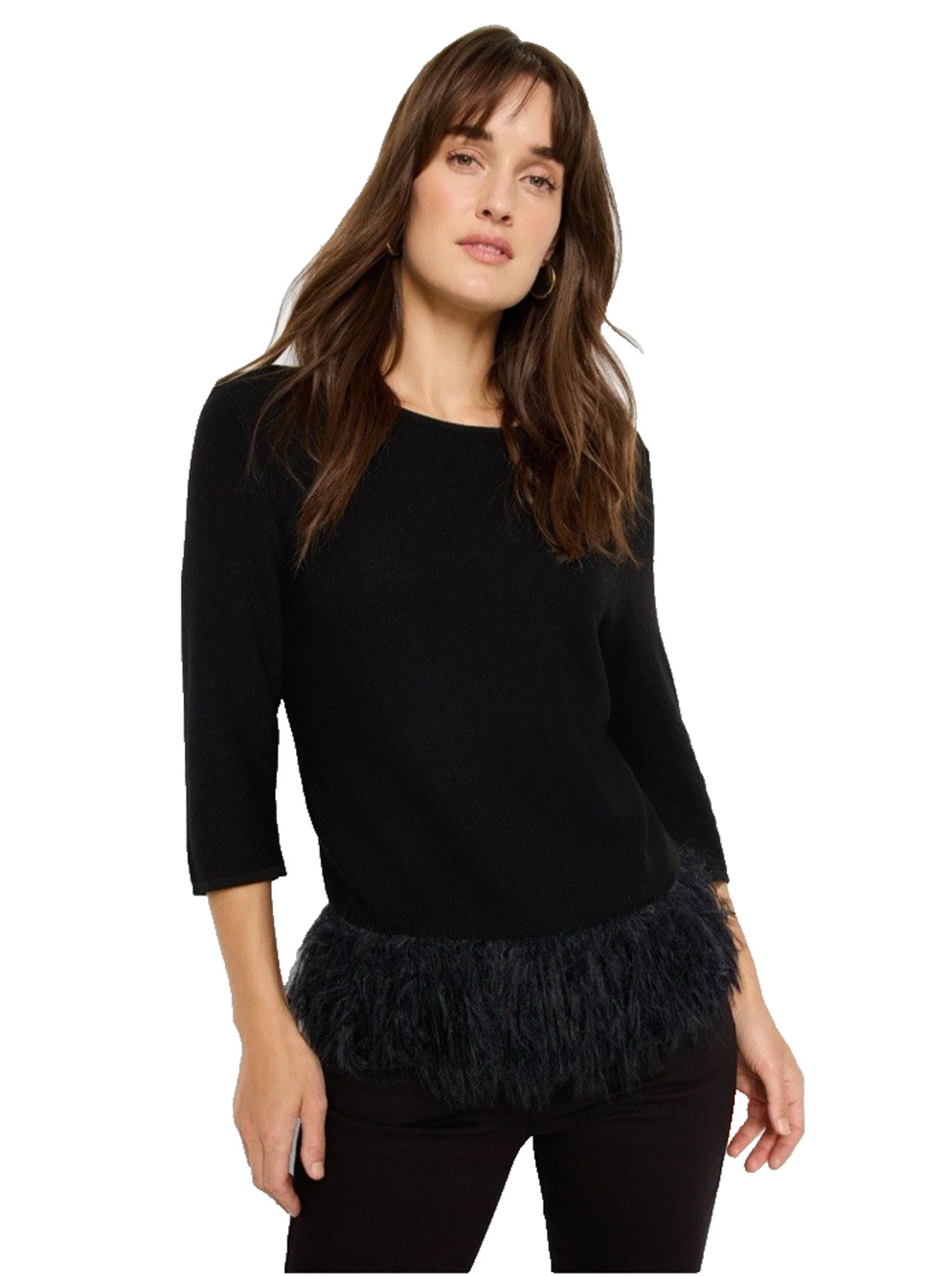 Nic+Zoe Feather Fringe Sweater XS Black Onyx NWT